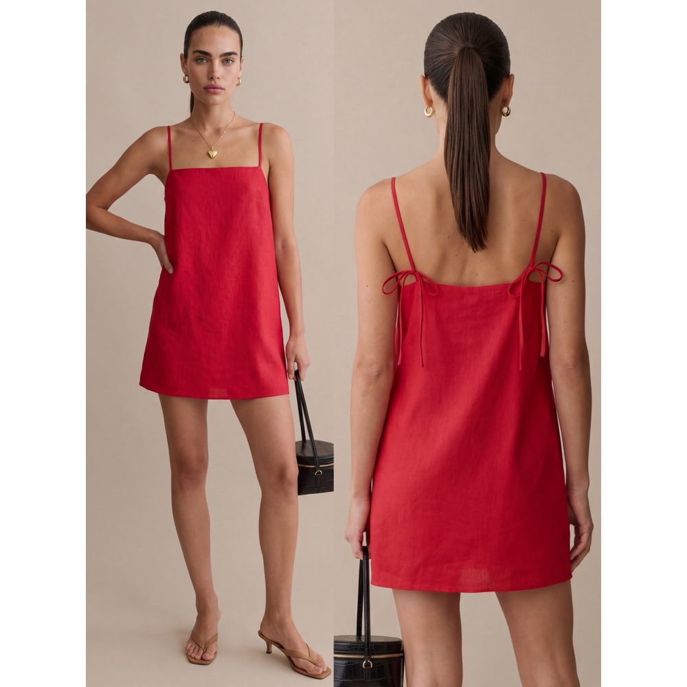 NWT Kourt Rosalie Linen Mini Dress in Red - Size Medium